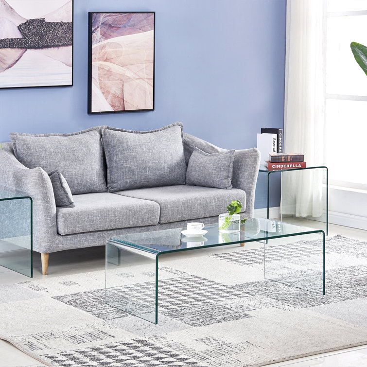 Orren Ellis Glass Coffee Table, Modern Tempered Clear Coffee Tables for
